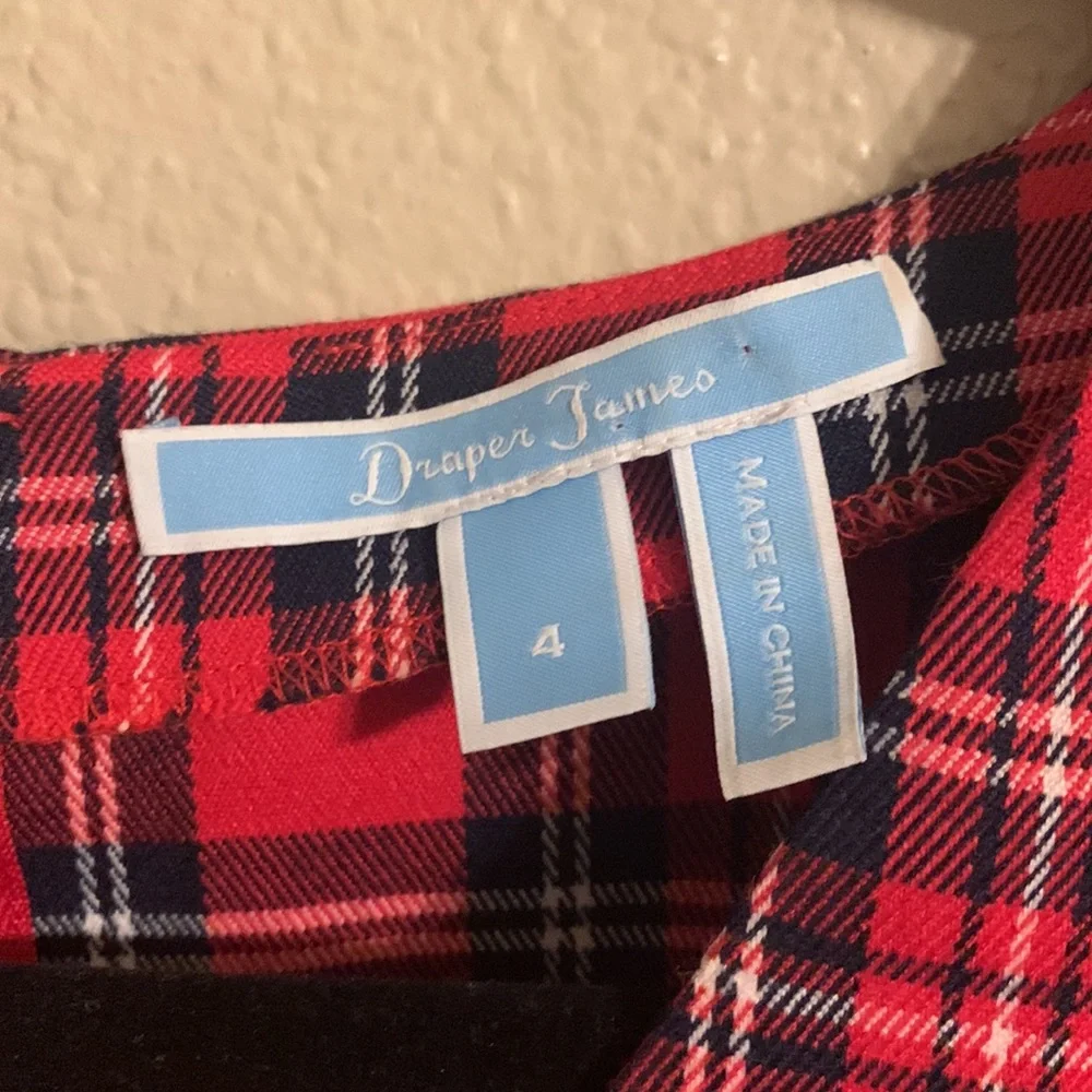 Draper James red plaid ruffle shoulder shift dress 4 - Picture 4 of 5